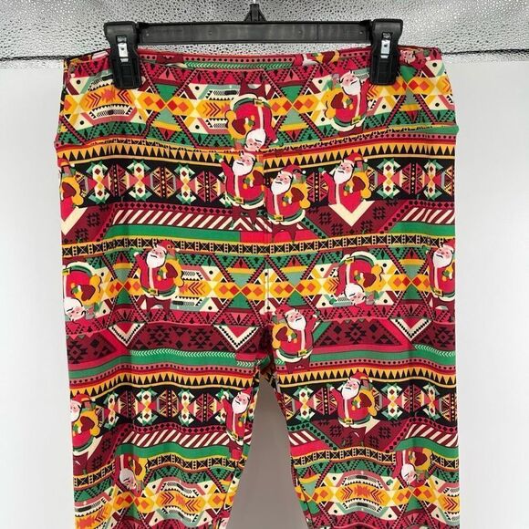 LULAROE Tall & Curvy Santa Claus Aztec Kwanzaa High Rise Christmas Leggings - Picture 3 of 13